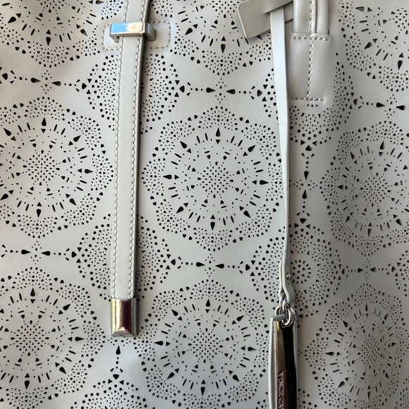 Vince Camuto Leila Laser Cut Leather Shoulder Tote in Blue Hint with Silver - Picture 3 of 7